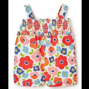 [Mayoral] Red Floral Print Sleeveless Smocked Baby Girl Romper Bow Size 24M